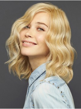 Shoulder Length Wavy Blonde Synthetic Capless Wig