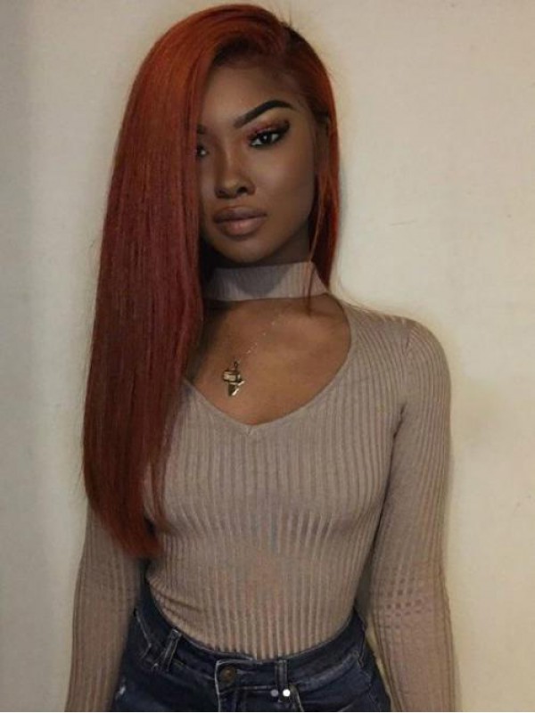 Long Straight Orange Goddess Human Hair 360 Lace Wig