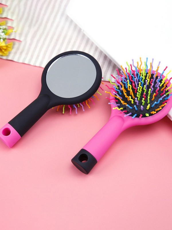 Rainbow Brush Perm Wave Straight Beauty Comb with Mirror