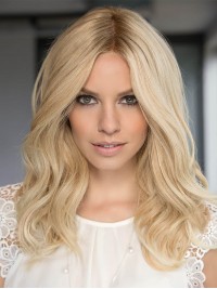 Platinum Blonde 16" Wavy Long 100% Hand-tied Without Bangs Human Hair Wigs