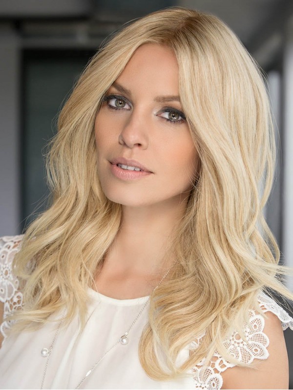 Platinum Blonde 16" Wavy Long 100% Hand-tied Without Bangs Human Hair Wigs