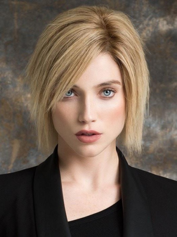 Blonde 9" Straight Chin Length 100% Hand-tied With Bangs Human Hair Wigs