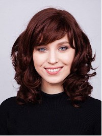 14" Wavy With Bangs Women Medium Wigs