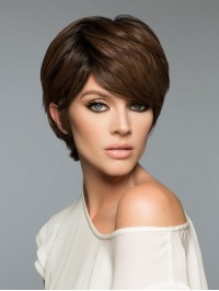 Fashion Brown Cropped Straight 6" Boycuts Human Hair Wigs