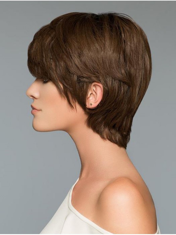 Fashion Brown Cropped Straight 6" Boycuts Human Hair Wigs