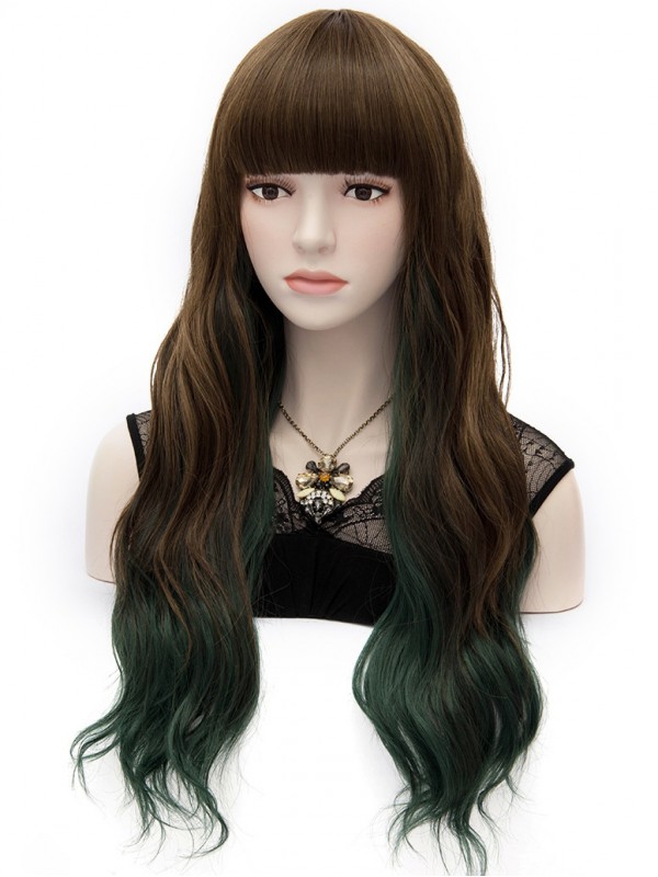 Japanese Harajuku Lolita Long Wavy Capless Wig With Bangs 24 Inches