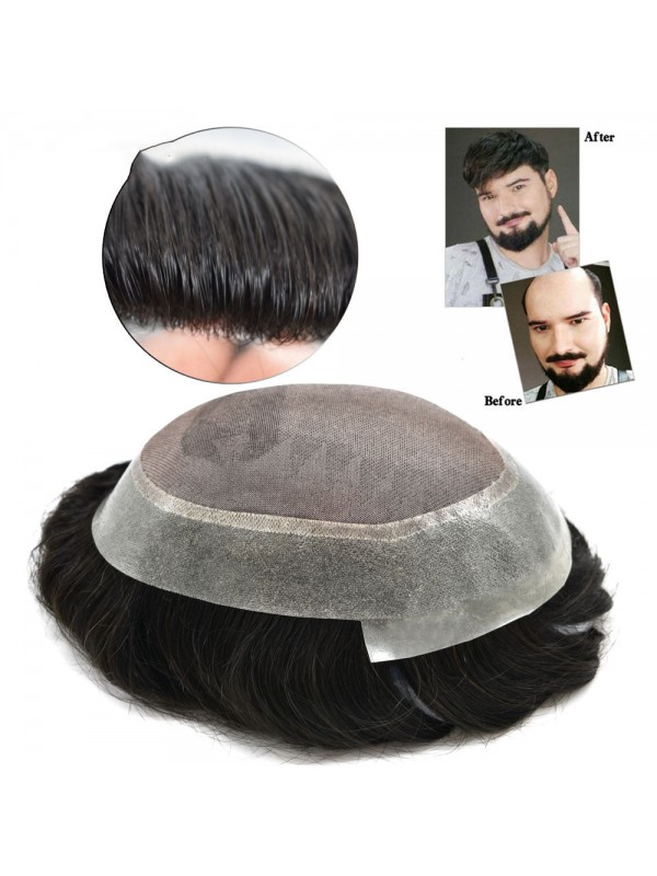 TS1 Fine Mono Mens Toupee Human Hair Thin Skin Hair Replacement System