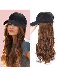 Brown Long Wavy Synthetic Wigs 26 Inches With Black Baseball Hat