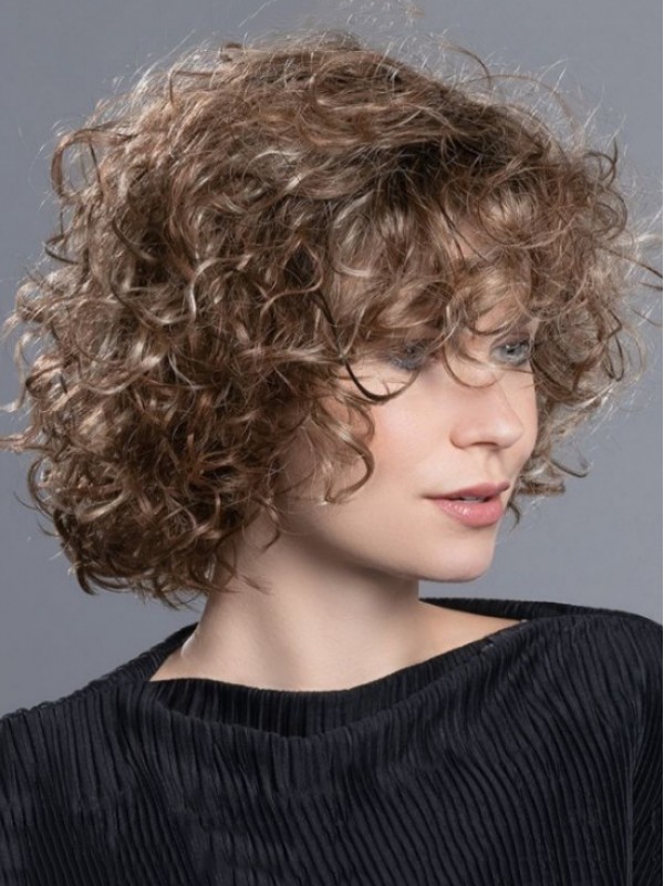 Designed Brown Curly Chin Length Classic Wigs