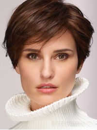 Ladies Wigs Brown 6" Cropped Synthetic Boycuts Wigs