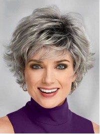 Short Pixie Cut Ombre Grey Synthetic Wigs With Bangs