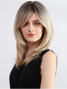 16" Women Ombre Blonde Wigs With Bangs Synthe...