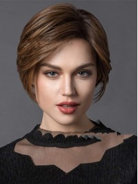 Short Brown Wig With Bangs Synthetic Capless Wigs