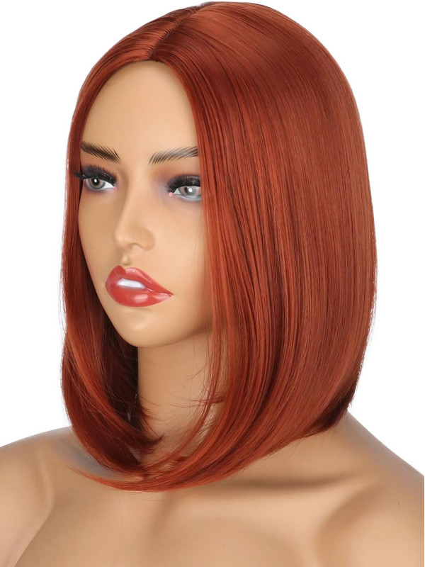 Shoulder Length Bob Straight Ginger Red Wigs