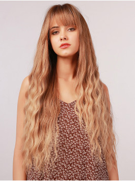 Long Wavy Synthetic With Bangs Capless Wig For Wom...