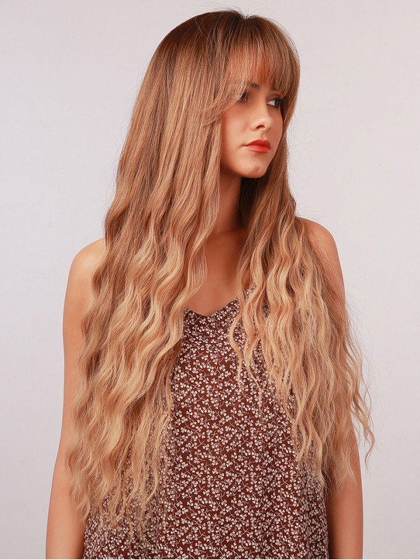 Long Wavy Synthetic With Bangs Capless Wig For Women