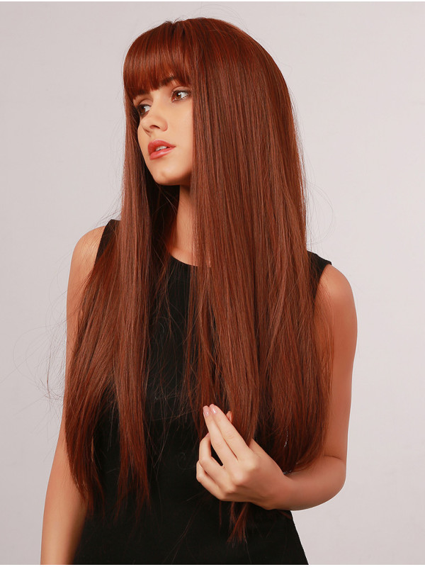 Long Auburn Layered Synthetic Wigs For Dating Halloween Wig