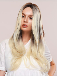 Long Straight Platinum Blonde Layered Synthetic Wigs Without Bangs