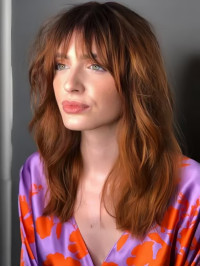 Capless Copper With Bangs 16" Beautiful Long Hair Wigs