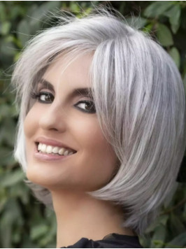 Short Grey Wigs Layered Capless Synthetic Wig