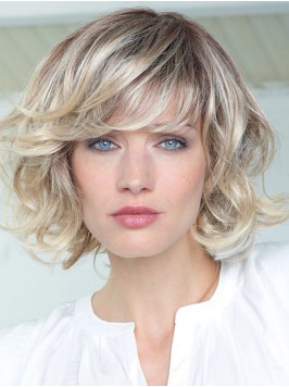 Fabulous Blonde Shoulder Length Curly With Bangs P...