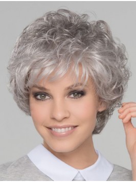 8" Short Top Lace Front Curly Grey Wigs