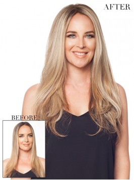 Long Straight Blonde Remy Human Hair Mono Hair Pie...