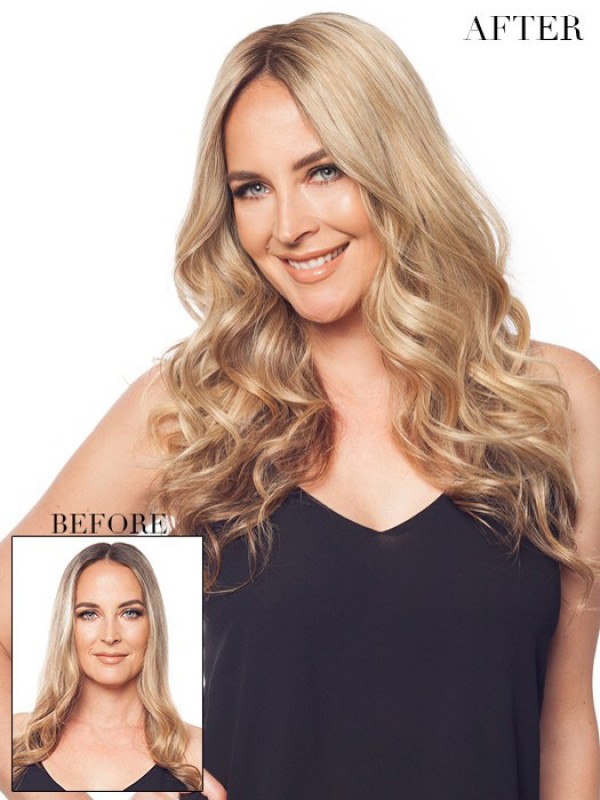 18" Wavy Blonde Remy Human Hair Mono Hair Piece