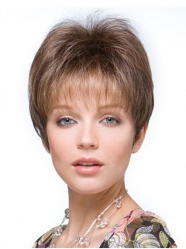 Short Straight Brown Remy Human Hair Mono Hair Pie...