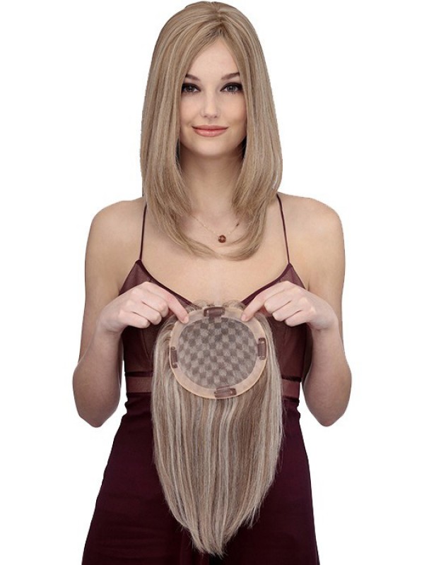 Sunny Blonde Brown Human Hair Mono Top Piece