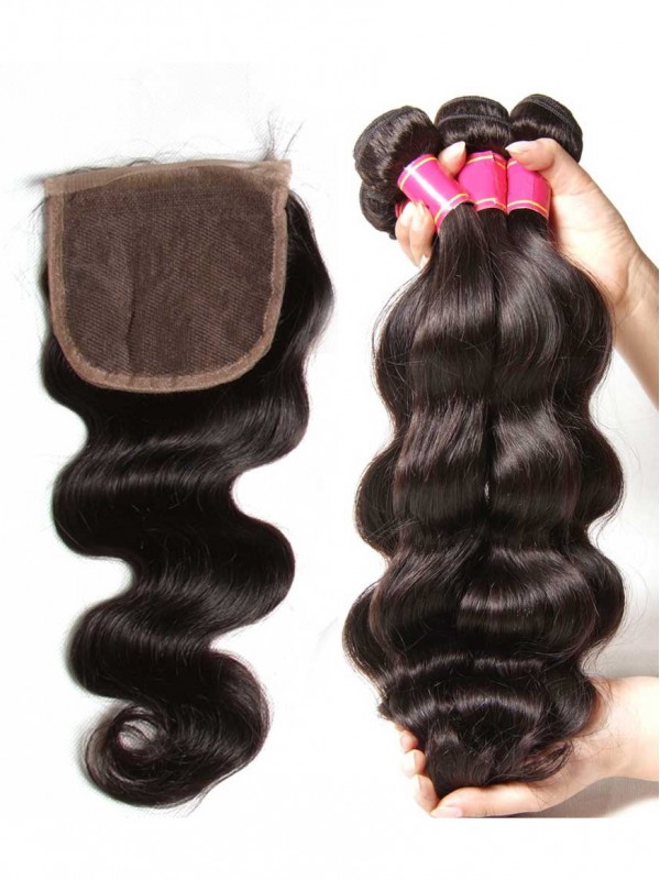 4 Bundles Body Wave Hair Weave With Lace Closure 100% Unprocessed Virgin Human Hair