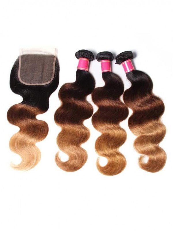 4 Bundles Brazilian Ombre Body Wave Human Virgin Hair With Closure