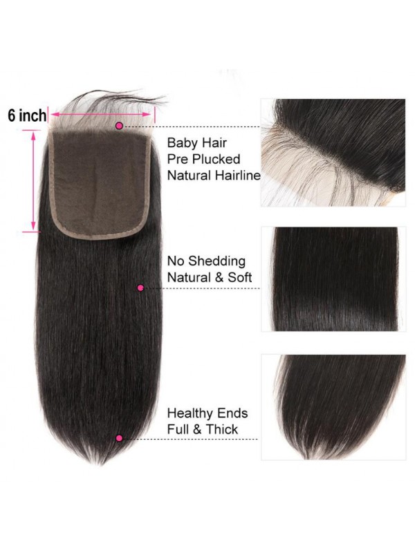 Straight Weave Hair 3 Bundle Deals With 6*6 Lace Closure