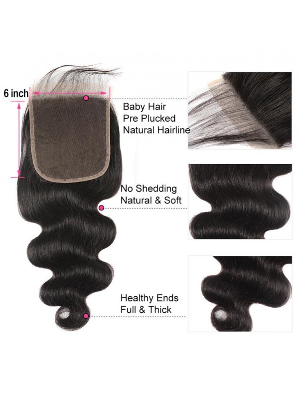 Body Wave 3 Hair Bundle Deals With 6x6 Body Wave Closure