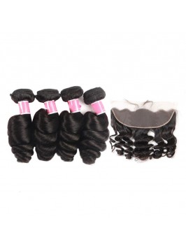 Malaysian Virgin Hair 4pcs Loose Wave with 13*4 La...