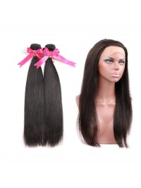 Brazilian 2 Bundles Straight Virgin Human Hair 360 Lace Frontal