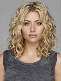 Blonde Central Parting Wavy Medium Capless Human Hair Wigs 16 Inches