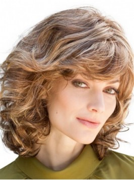 Bob Style Two-Tones Human Hair Wavy Capless Wigs W...