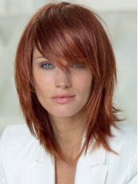 Layered Shag Hairstyle With Full Fringe Medium human Capless Women Wigs