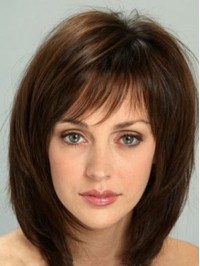 Chin Length Straight Capless Human Hair Wigs With Bangs 12 Inches