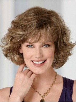 Layered Short Wavy Capless Human Hair Wigs With Ba...