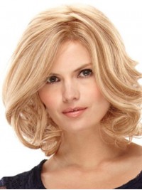 Layered Blonde Medium Wavy Lace Front Remy Human Hair Wigs 10 Inches