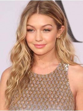 Gigi Hadid Central Parting Long Lace Front Wavy Re...