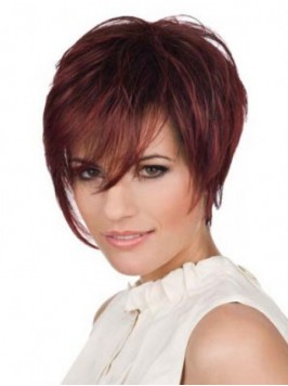 Claret Short Straight Layered Capless Human Hair W...