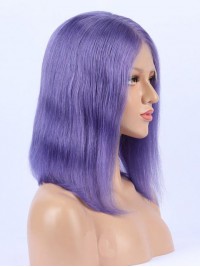 Medium Straight Purple Bob Lace Front Human Hair Wigs