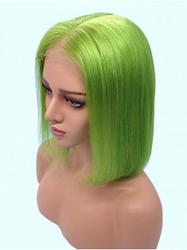 Medium Straight Grass Green Bob Lace Front Human H...