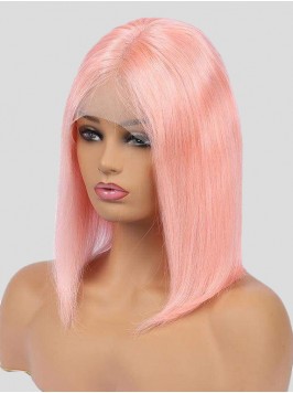 Medium Straight Pale Pink Bob Lace Front Human Hai...