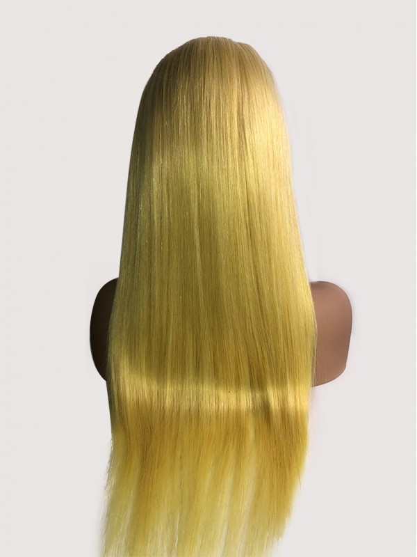 Long Smooth Yellow Lace Front Human Hair Wigs With Baby Hair