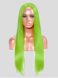 Long Smooth Grass Green Lace Front Human Hair Wigs