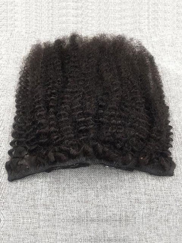 7Pcs Afro Curly Clip In Off Black Remy Human Hair Extension